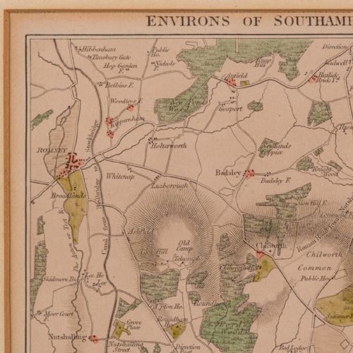 ANTIQUE LITHOGRAPHY MAP ENVIRONS OF SOUTHAMPTON ENGLISH FRAMED VICTORIAN - ADDITIONAL PHOTO 5