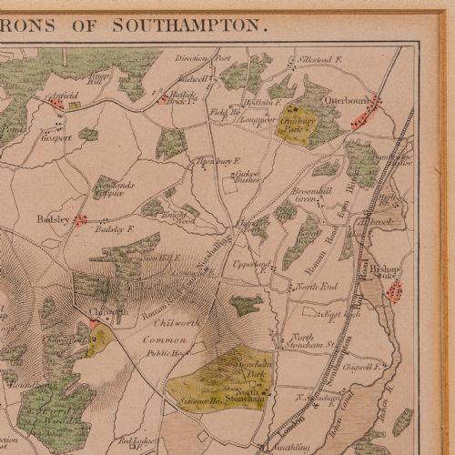 ANTIQUE LITHOGRAPHY MAP ENVIRONS OF SOUTHAMPTON ENGLISH FRAMED VICTORIAN - ADDITIONAL PHOTO 6