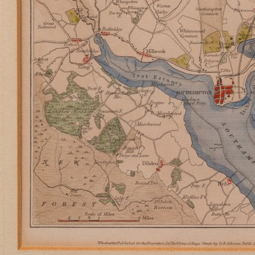 ANTIQUE LITHOGRAPHY MAP ENVIRONS OF SOUTHAMPTON ENGLISH FRAMED VICTORIAN - ADDITIONAL PHOTO 7