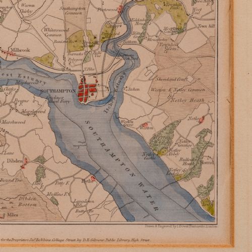 ANTIQUE LITHOGRAPHY MAP ENVIRONS OF SOUTHAMPTON ENGLISH FRAMED VICTORIAN - ADDITIONAL PHOTO 8