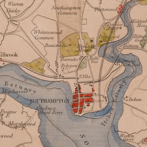 ANTIQUE LITHOGRAPHY MAP ENVIRONS OF SOUTHAMPTON ENGLISH FRAMED VICTORIAN - ADDITIONAL PHOTO 9