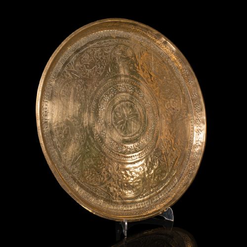 fig 3. Antique Kasmiri Decorative Tray, Indian, Engraved, Brass, Platter, Victorian