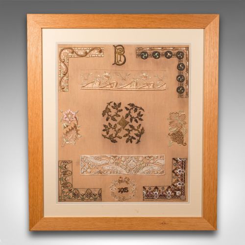 ANTIQUE EMBROIDERY TECHNIQUE SAMPLER ENGLISH NEEDLEPOINT DISPLAY CIRCA 1915 - ADDITIONAL PHOTO 1