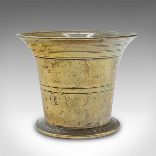 ANTIQUE MORTAR AND PESTLE DUO ENGLISH BRASS APOTHECARY JARDINIERE GEORGIAN - ADDITIONAL PHOTO 4