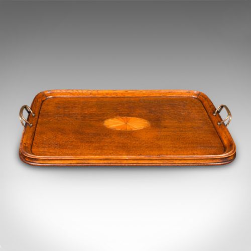 fig 1. Antique Tipple Serving Tray, English, Oak, Boxwood, Afternoon Tea, Edwardian