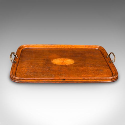 fig 2. Antique Tipple Serving Tray, English, Oak, Boxwood, Afternoon Tea, Edwardian