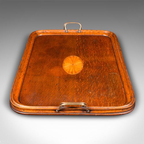 fig 3. Antique Tipple Serving Tray, English, Oak, Boxwood, Afternoon Tea, Edwardian