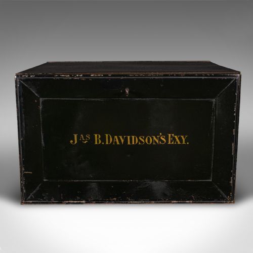 fig 2. Antique Deed Box, English, Steel, Fall Front Keepsake Case, Office Storage, 1920