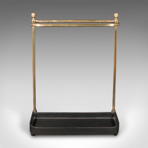 ANTIQUE STICK LOOP STAND ENGLISH BRASS HALLWAY UMBRELLA RACK LATE VICTORIAN - ADDITIONAL PHOTO 1