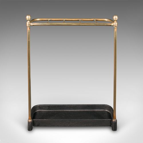 ANTIQUE STICK LOOP STAND ENGLISH BRASS HALLWAY UMBRELLA RACK LATE VICTORIAN - ADDITIONAL PHOTO 2