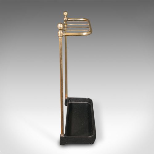 ANTIQUE STICK LOOP STAND ENGLISH BRASS HALLWAY UMBRELLA RACK LATE VICTORIAN - ADDITIONAL PHOTO 4