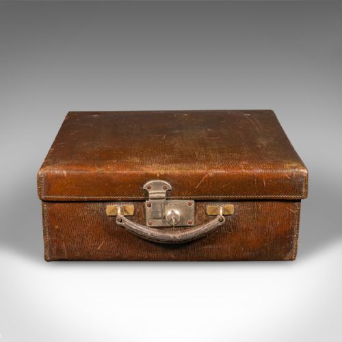 fig 2. Small Antique Suitcase, English, Leather, Travelling Case, Early 20th Century