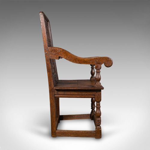 fig 3. Antique Wainscote Armchair, Scottish, Oak, Carved Throne Chair, Georgian, C.1750