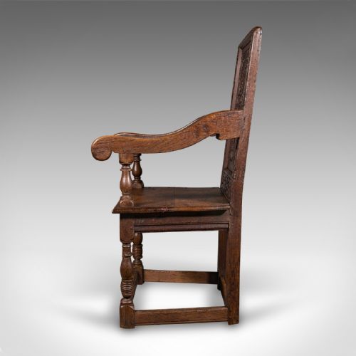fig 4. Antique Wainscote Armchair, Scottish, Oak, Carved Throne Chair, Georgian, C.1750