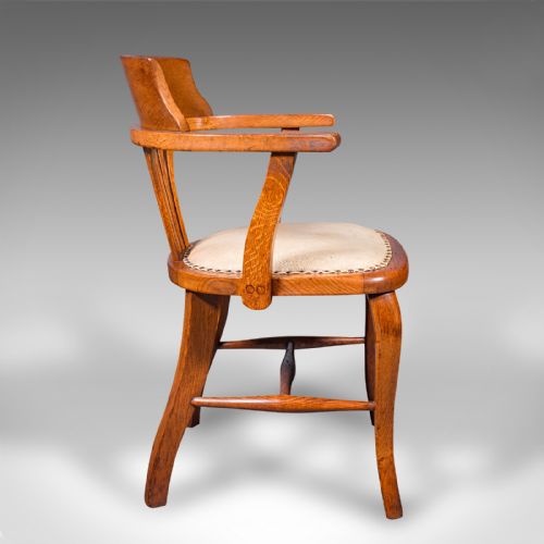 fig 2. Antique Home Office Desk Chair, English, Oak, Drawing Room Elbow Seat, Edwardian