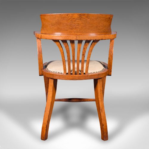 fig 3. Antique Home Office Desk Chair, English, Oak, Drawing Room Elbow Seat, Edwardian