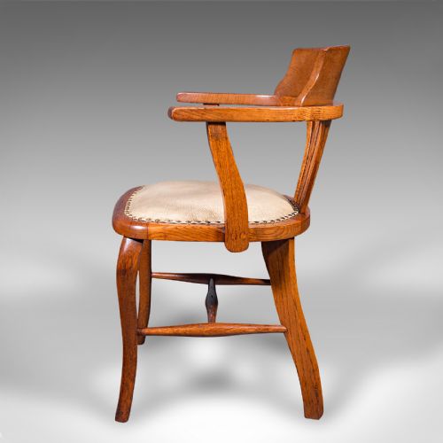 fig 4. Antique Home Office Desk Chair, English, Oak, Drawing Room Elbow Seat, Edwardian