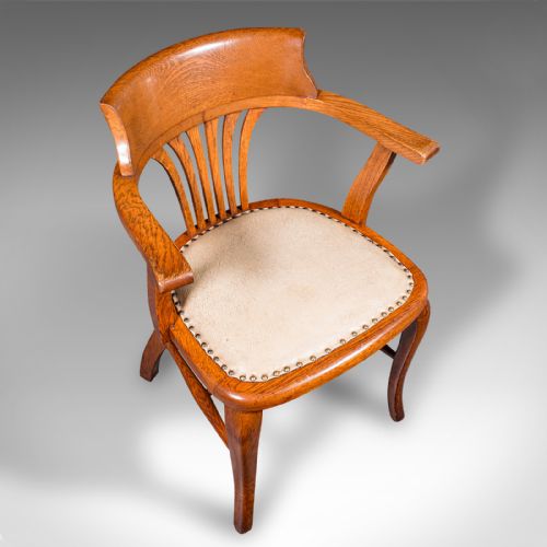 fig 5. Antique Home Office Desk Chair, English, Oak, Drawing Room Elbow Seat, Edwardian