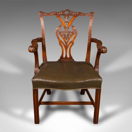 ANTIQUE GENTLEMAN'S DRAWING ROOM ARMCHAIR ENGLISH CHIPPENDALE TASTE VICTORIAN - ADDITIONAL PHOTO 1