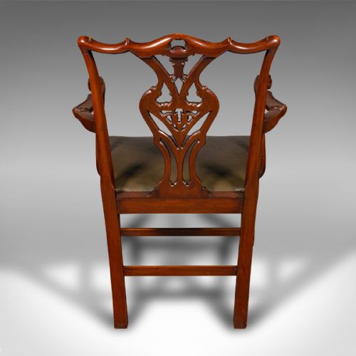ANTIQUE GENTLEMAN'S DRAWING ROOM ARMCHAIR ENGLISH CHIPPENDALE TASTE VICTORIAN - ADDITIONAL PHOTO 2