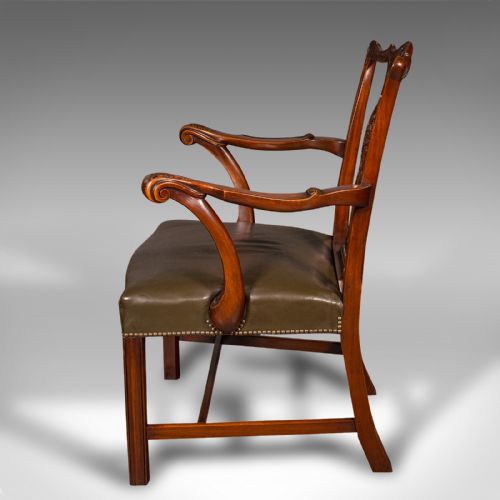 ANTIQUE GENTLEMAN'S DRAWING ROOM ARMCHAIR ENGLISH CHIPPENDALE TASTE VICTORIAN - ADDITIONAL PHOTO 3