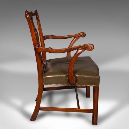 ANTIQUE GENTLEMAN'S DRAWING ROOM ARMCHAIR ENGLISH CHIPPENDALE TASTE VICTORIAN - ADDITIONAL PHOTO 4