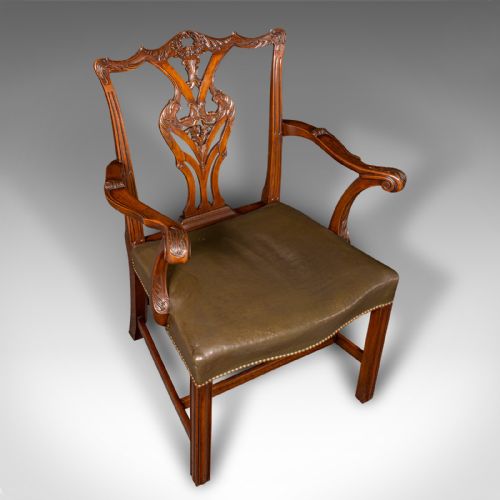ANTIQUE GENTLEMAN'S DRAWING ROOM ARMCHAIR ENGLISH CHIPPENDALE TASTE VICTORIAN - ADDITIONAL PHOTO 5