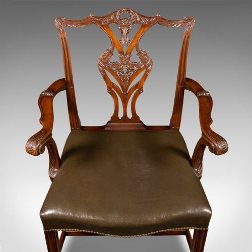 ANTIQUE GENTLEMAN'S DRAWING ROOM ARMCHAIR ENGLISH CHIPPENDALE TASTE VICTORIAN - ADDITIONAL PHOTO 6
