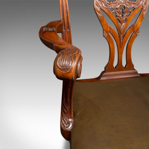 ANTIQUE GENTLEMAN'S DRAWING ROOM ARMCHAIR ENGLISH CHIPPENDALE TASTE VICTORIAN - ADDITIONAL PHOTO 7