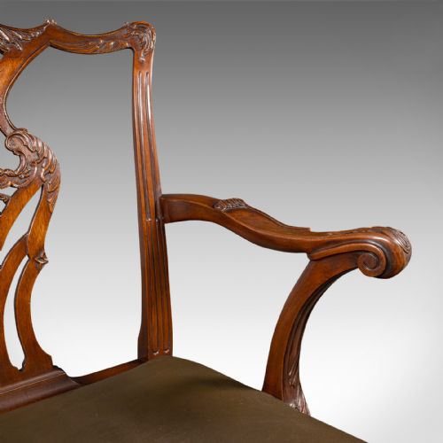 ANTIQUE GENTLEMAN'S DRAWING ROOM ARMCHAIR ENGLISH CHIPPENDALE TASTE VICTORIAN - ADDITIONAL PHOTO 8