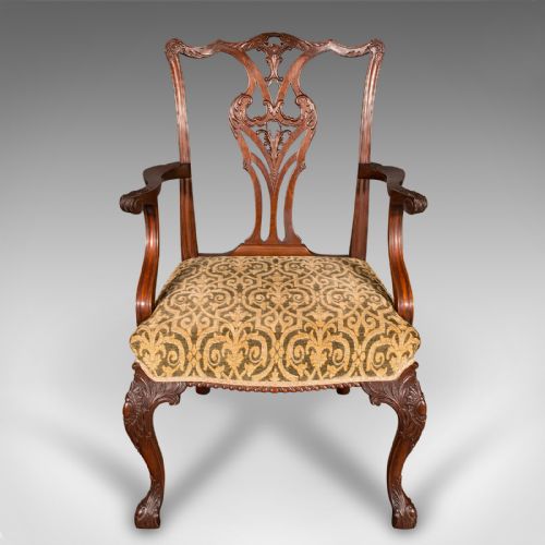 ANTIQUE DRAWING ROOM ARMCHAIR ENGLISH ELBOW CHAIR CHIPPENDALE REVIVAL C1900 - ADDITIONAL PHOTO 1