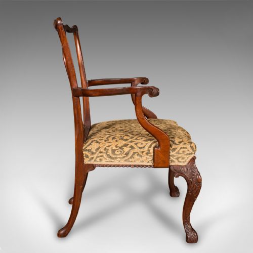 ANTIQUE DRAWING ROOM ARMCHAIR ENGLISH ELBOW CHAIR CHIPPENDALE REVIVAL C1900 - ADDITIONAL PHOTO 2
