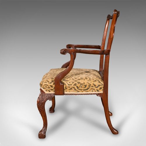 ANTIQUE DRAWING ROOM ARMCHAIR ENGLISH ELBOW CHAIR CHIPPENDALE REVIVAL C1900 - ADDITIONAL PHOTO 3