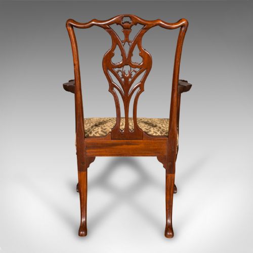 ANTIQUE DRAWING ROOM ARMCHAIR ENGLISH ELBOW CHAIR CHIPPENDALE REVIVAL C1900 - ADDITIONAL PHOTO 4