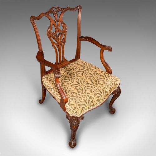 ANTIQUE DRAWING ROOM ARMCHAIR ENGLISH ELBOW CHAIR CHIPPENDALE REVIVAL C1900 - ADDITIONAL PHOTO 5