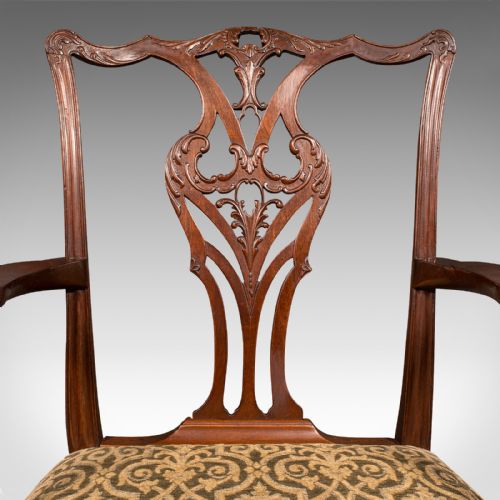ANTIQUE DRAWING ROOM ARMCHAIR ENGLISH ELBOW CHAIR CHIPPENDALE REVIVAL C1900 - ADDITIONAL PHOTO 7