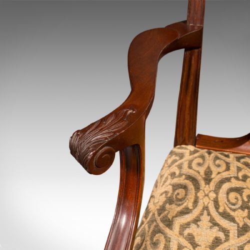 ANTIQUE DRAWING ROOM ARMCHAIR ENGLISH ELBOW CHAIR CHIPPENDALE REVIVAL C1900 - ADDITIONAL PHOTO 8