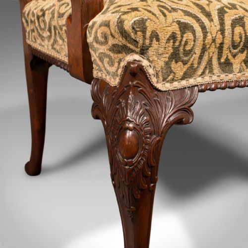 ANTIQUE DRAWING ROOM ARMCHAIR ENGLISH ELBOW CHAIR CHIPPENDALE REVIVAL C1900 - ADDITIONAL PHOTO 10