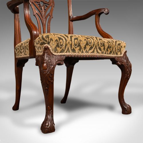 ANTIQUE DRAWING ROOM ARMCHAIR ENGLISH ELBOW CHAIR CHIPPENDALE REVIVAL C1900 - ADDITIONAL PHOTO 11