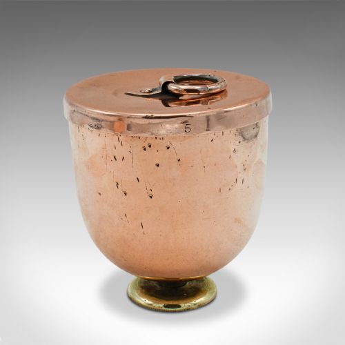 PAIR OF ANTIQUE ICE CREAM MOULDS ENGLISH COPPER LIDDED POTS HARRODS VICTORIAN - ADDITIONAL PHOTO 3