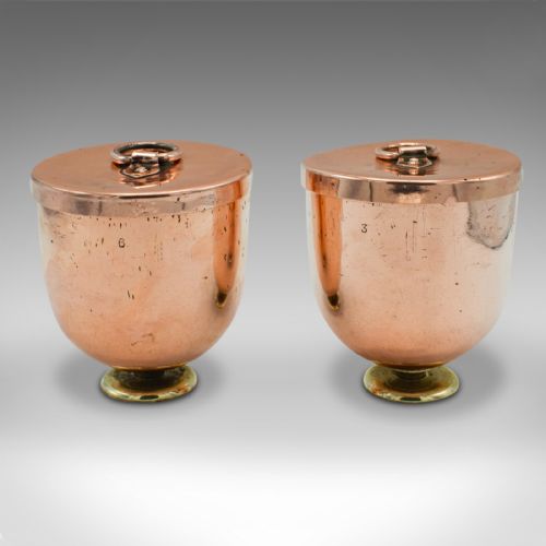 PAIR OF ANTIQUE ICE CREAM MOULDS ENGLISH COPPER LIDDED POTS HARRODS VICTORIAN - ADDITIONAL PHOTO 4
