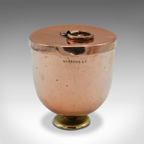 PAIR OF ANTIQUE ICE CREAM MOULDS ENGLISH COPPER LIDDED POTS HARRODS VICTORIAN - ADDITIONAL PHOTO 7