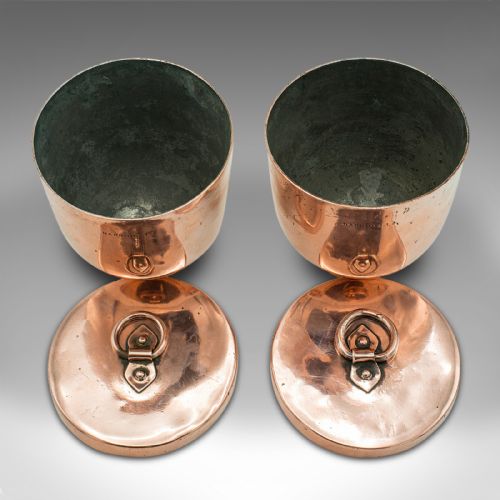 PAIR OF ANTIQUE ICE CREAM MOULDS ENGLISH COPPER LIDDED POTS HARRODS VICTORIAN - ADDITIONAL PHOTO 8