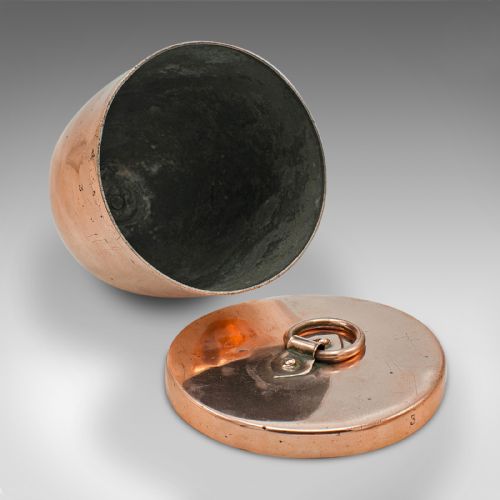 PAIR OF ANTIQUE ICE CREAM MOULDS ENGLISH COPPER LIDDED POTS HARRODS VICTORIAN - ADDITIONAL PHOTO 9