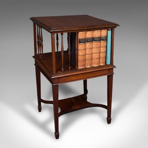 ANTIQUE REVOLVING BOOKCASE ENGLISH WALNUT ROTATING NOVEL LIBRARY EDWARDIAN - ADDITIONAL PHOTO 1