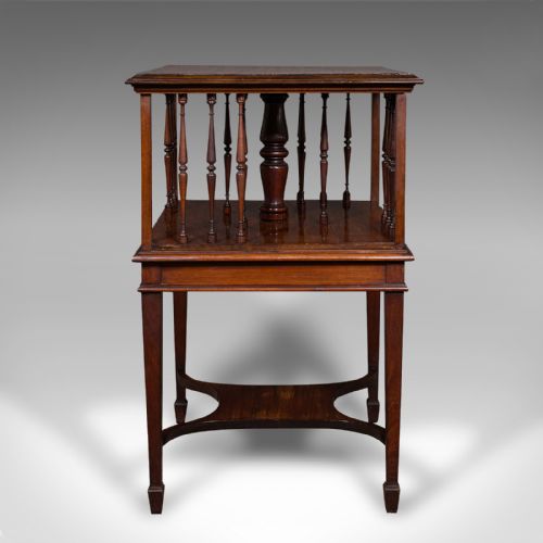 ANTIQUE REVOLVING BOOKCASE ENGLISH WALNUT ROTATING NOVEL LIBRARY EDWARDIAN - ADDITIONAL PHOTO 2