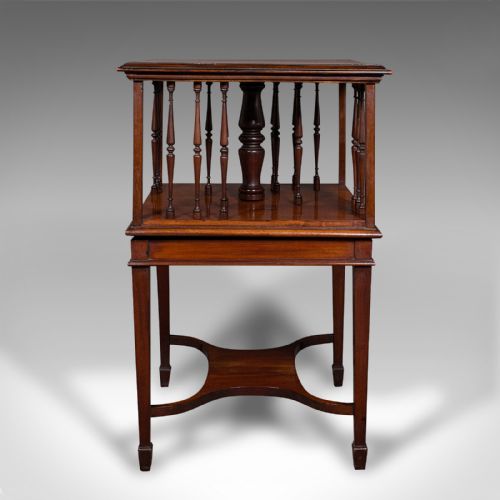 ANTIQUE REVOLVING BOOKCASE ENGLISH WALNUT ROTATING NOVEL LIBRARY EDWARDIAN - ADDITIONAL PHOTO 3