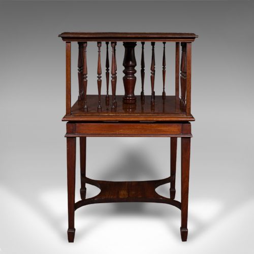 ANTIQUE REVOLVING BOOKCASE ENGLISH WALNUT ROTATING NOVEL LIBRARY EDWARDIAN - ADDITIONAL PHOTO 4