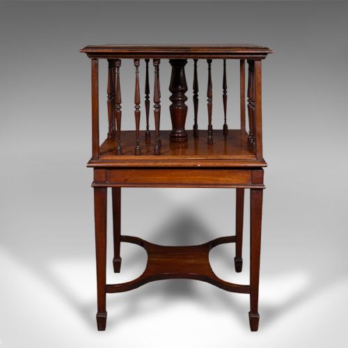 ANTIQUE REVOLVING BOOKCASE ENGLISH WALNUT ROTATING NOVEL LIBRARY EDWARDIAN - ADDITIONAL PHOTO 5