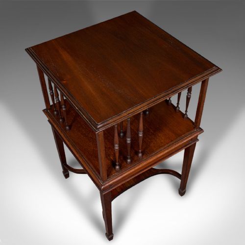 ANTIQUE REVOLVING BOOKCASE ENGLISH WALNUT ROTATING NOVEL LIBRARY EDWARDIAN - ADDITIONAL PHOTO 6